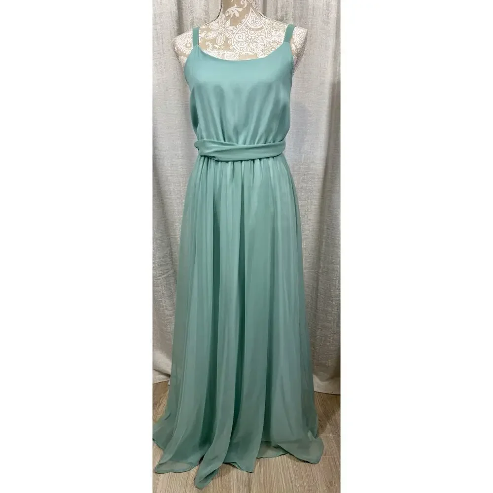 Jack Bryan Seafoam Chiffon Maxi Dress w/ Beaded Sheer Jacket – Size 10